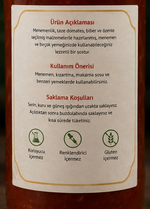 Menemenlik Sos 850 gr / Menemen Saus 850 gr