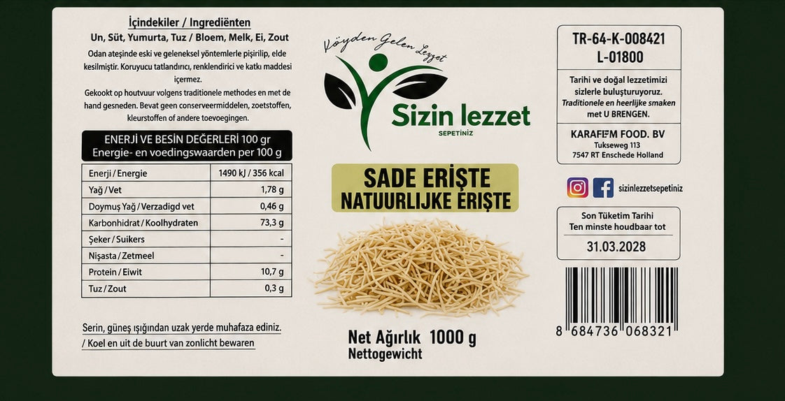 Sade Erişte 1 kg / Traditionele Noedels 1 kg