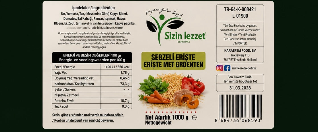 Sebzeli Erişte 1 kg / Groentenoedels 1 kg